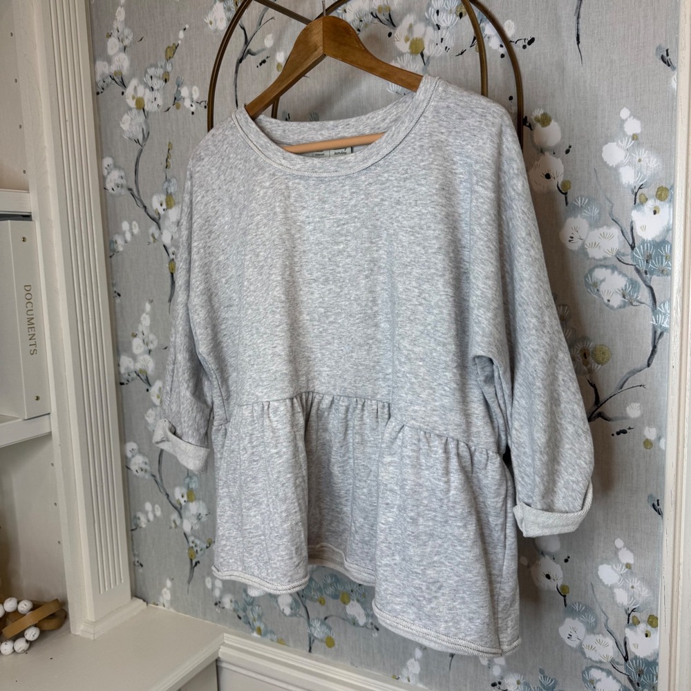 Saturday Sunday Anthropologie Grey Heather Peplum Sweatshirt Top Womens Petite M - Picture 2 of 6